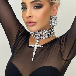 XSBODY Dainty Multilayer Cross Choker Pendant Women Pageant Jewelry Fashion Massive Rhinesotne Necklace Chain Neck Decoration