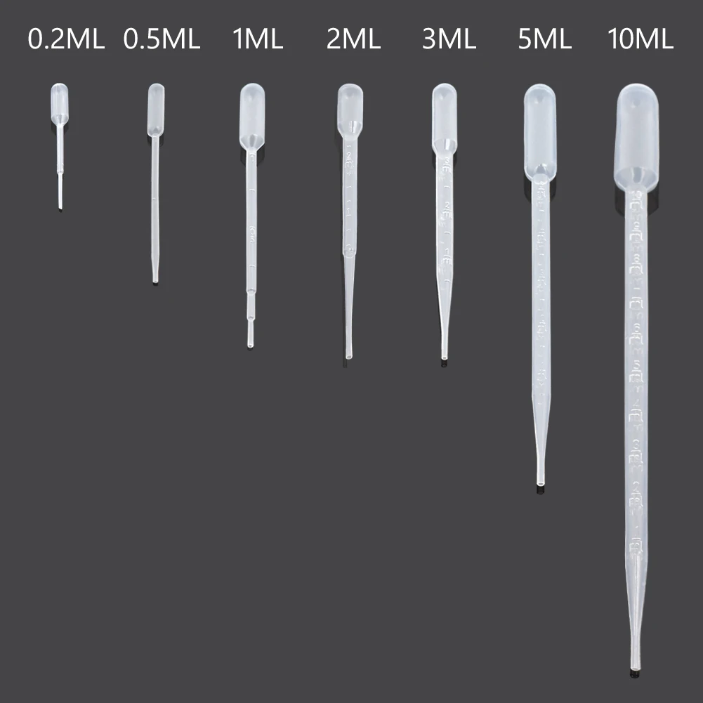 100Pcs 0.2/0.5/1/2/3/5/10mL Disposable Graduated Pipettes Clear Plastic Droppers Lab Supplies Transfer Pipet For Essential Oil