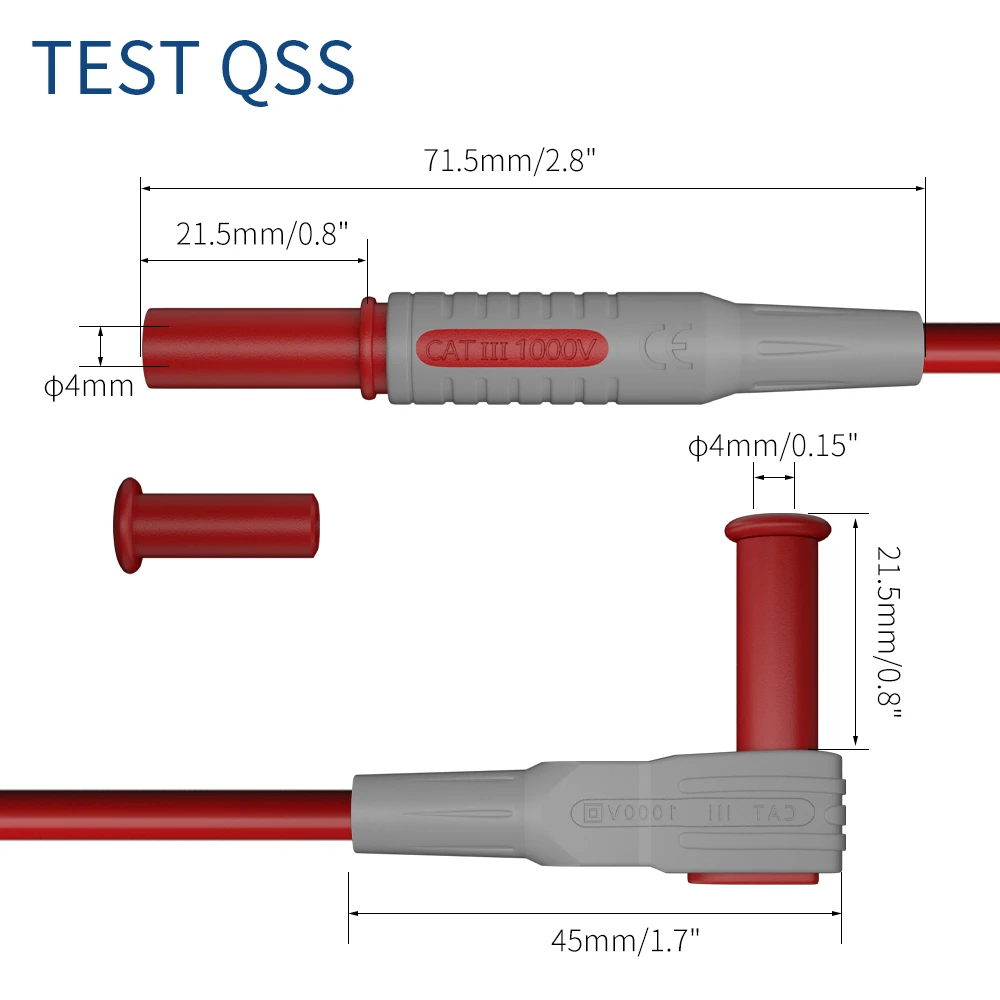 QSS 1 pair Multimeter Test Lead Safety Banana Plug 90 Degree To Straight  Multimeter Test Cable 100cm Q.70041