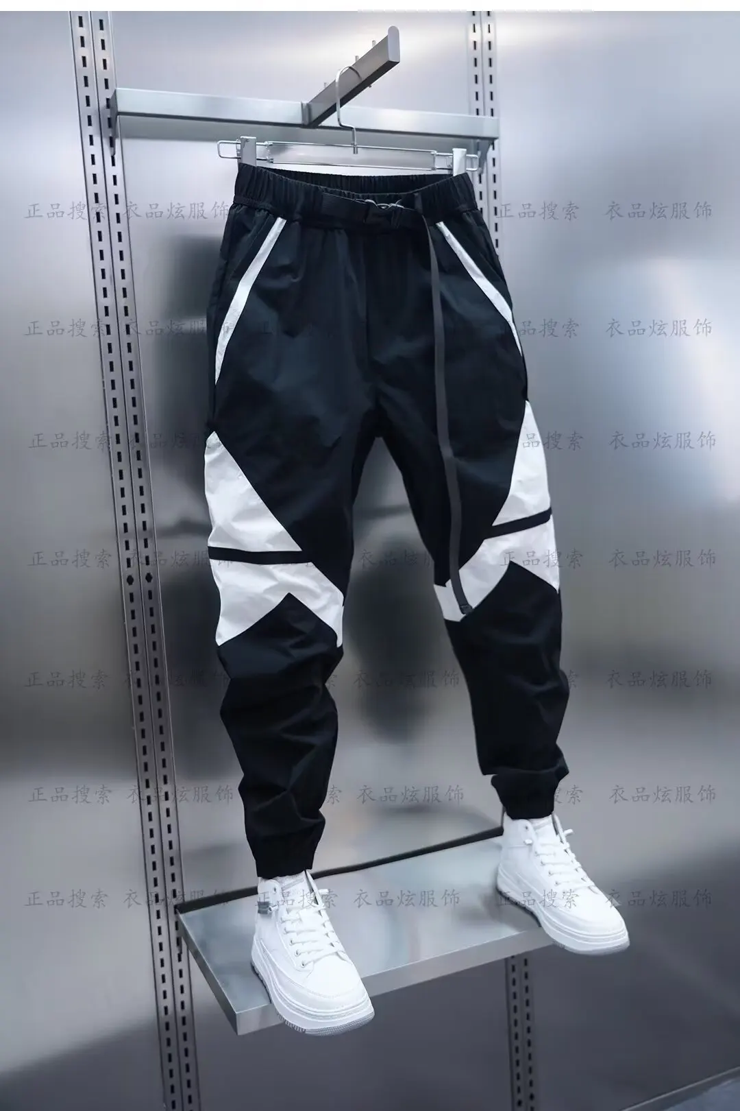 Летние тонкие быстросохнущие модные хлопковые шаровары спортивные брюки черно-белые брюки для бега с вышивкой мужская одежда
