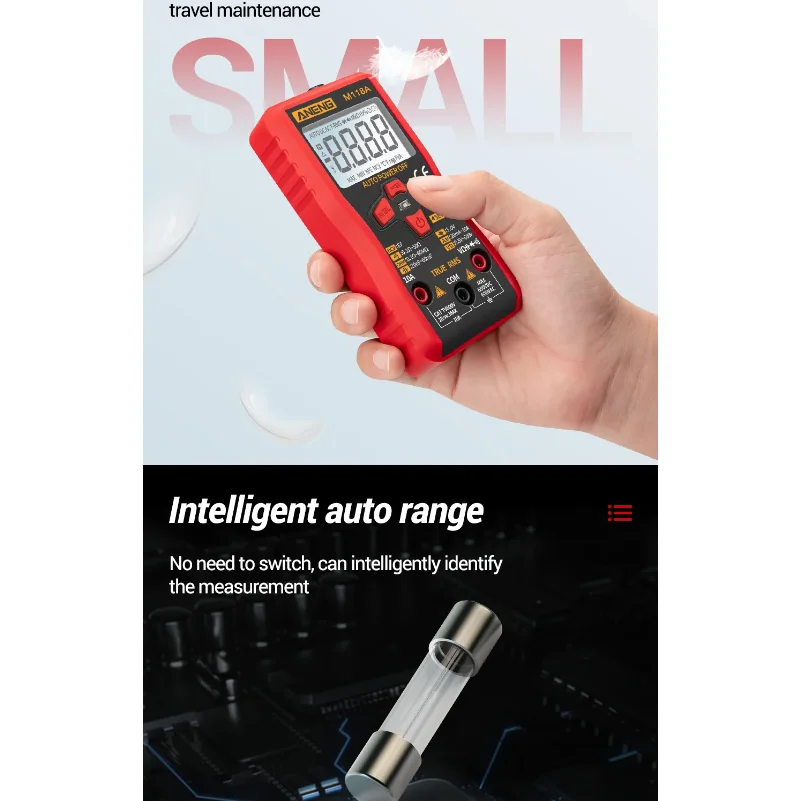 Digital Mini Multimeter Tester Auto Mmultimetro ANENG M118A True Rms Tranistor Meter with NCV Data Hold 6000counts Flashlight
