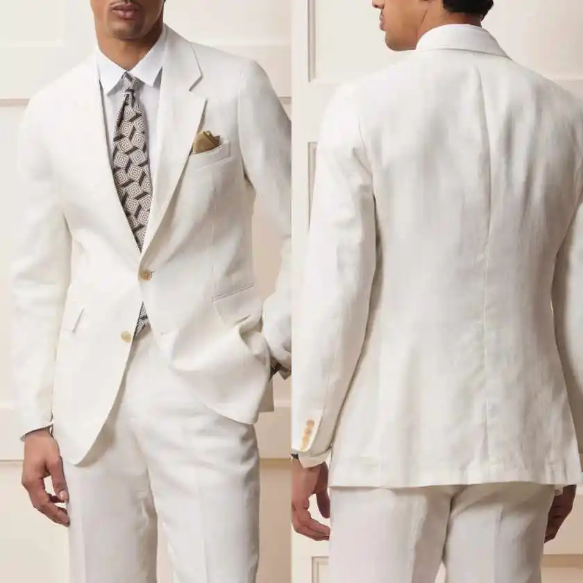 Classic Fit Man Tuxedos Notched Lapel 2 Piece Jacket Pants Wedding Suit Plus Size Single Breasted  Groom Wear Customized