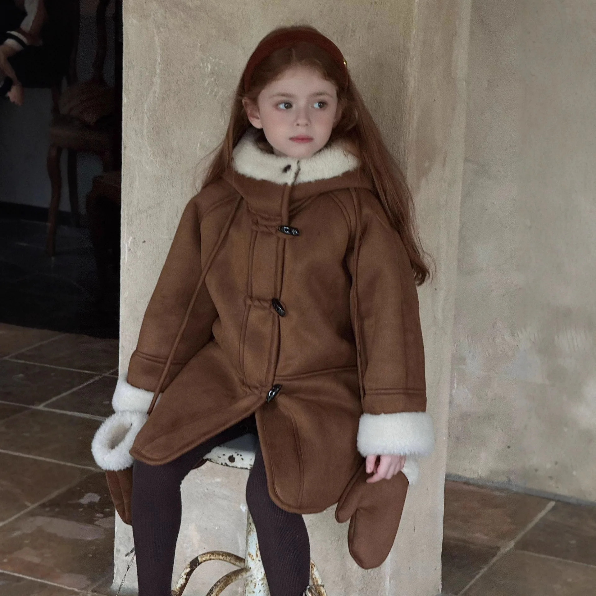 Girls Leather and Fur Integrated Jacket 2025 Autumn and Winter New Girls Fashion Casual Warm Coat Korean Girls Coat with Gloves