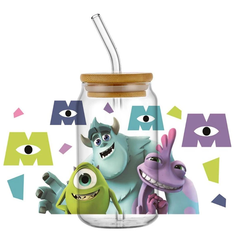 Calcomanía de dibujos animados de Miniso Monsters, 16oz, Libbey UV DTF, pegatina de transferencia de envoltura de taza, etiqueta personalizada, logotipo DIY, pegatina autoadhesiva para taza