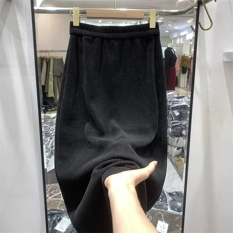 

Женская юбка А-силуэта больших размеров с высокой талией, корейский стиль, весенняя мода, прямой крой, миди-юбка с разрезом сзади, подходит для всех типов фигуры