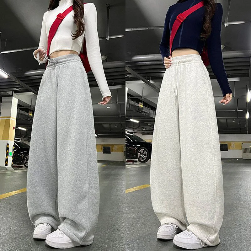 Lady Ins Fashion High Waist Baggy Sweatpants Girls Thin Leisure Daily Pants Women Korean Classic Straight Leg Trousers