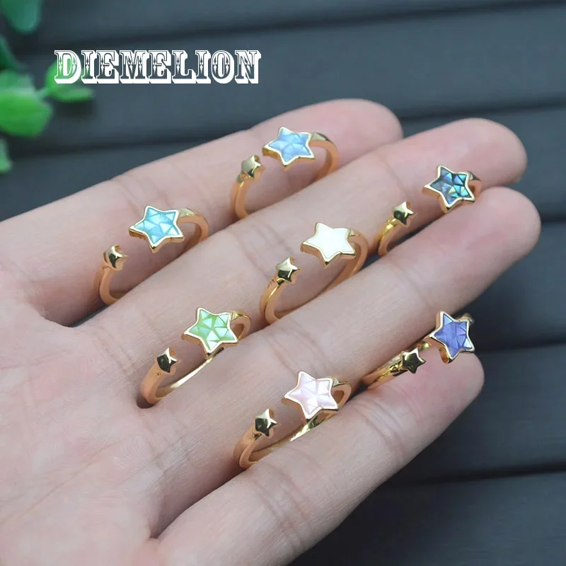 Resizable Double Star Rings for Women Gold Plated Fashion 7 Colors Natural Mother of Pearl Shell Ring Trending Wedding Jewelry