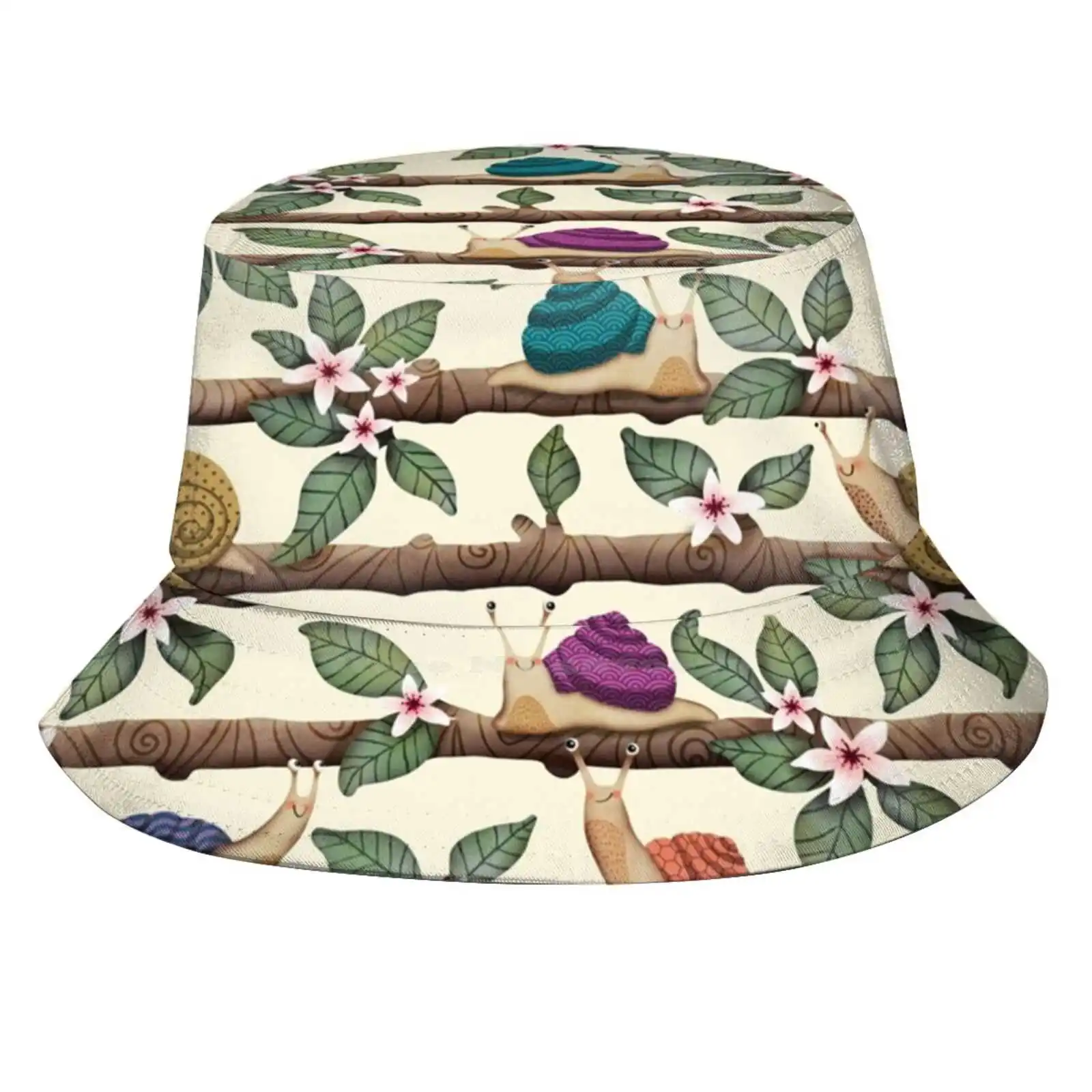 Happy Snail Village Sun Cap Fisherman Hat Bucket Hats Cute Design Kids Illustrated Pattern Animals Cute Snails Crisdemarchi