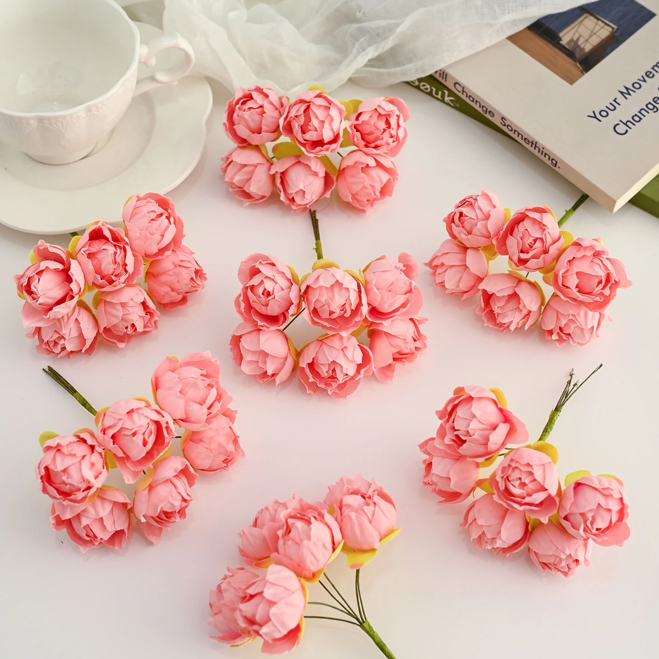 6/12 Stück Künstliche Blumen Hibiskusknospen aus Seide Weihnachtsdekoration Mini-Bouquet für Zuhause, Hochzeit, Braut, DIY-Box, Girlande, Scrapbooking – Detail 5