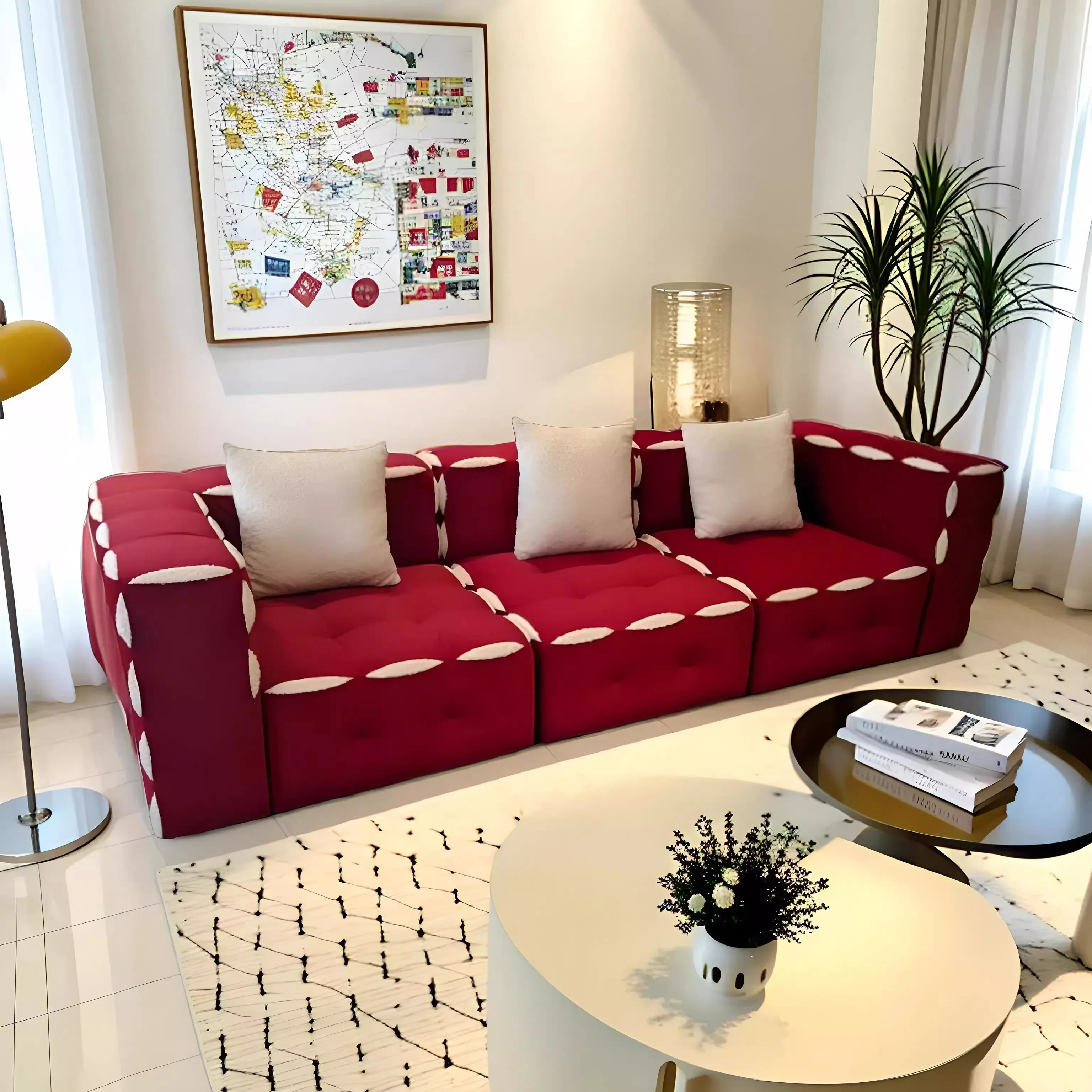 

Cream wind sofa lamb wool small apartment fabric, creative Internet celebrity burst pulp free combination module sofa