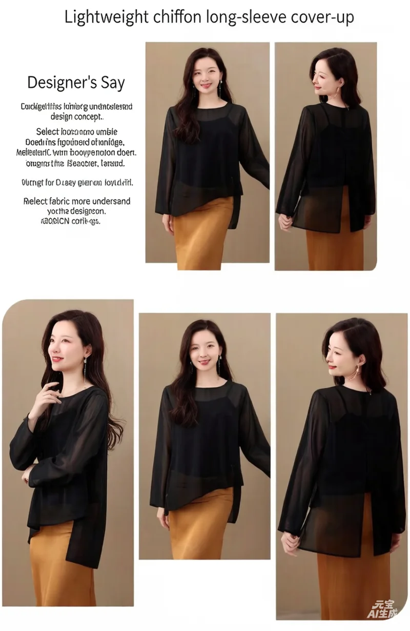 Camisa de Chiffon Fina de Manga Longa Transparente Estilo Coreano para Mulheres Plus Size - Elegante e Transparente