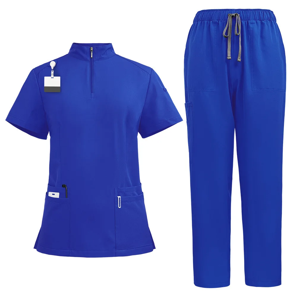 Stand Collar Zipper Wash Clothes Nurse Uniform Overalls Doctor Nurse Beauty Salon SPA Overalls Men's and Women's Suit