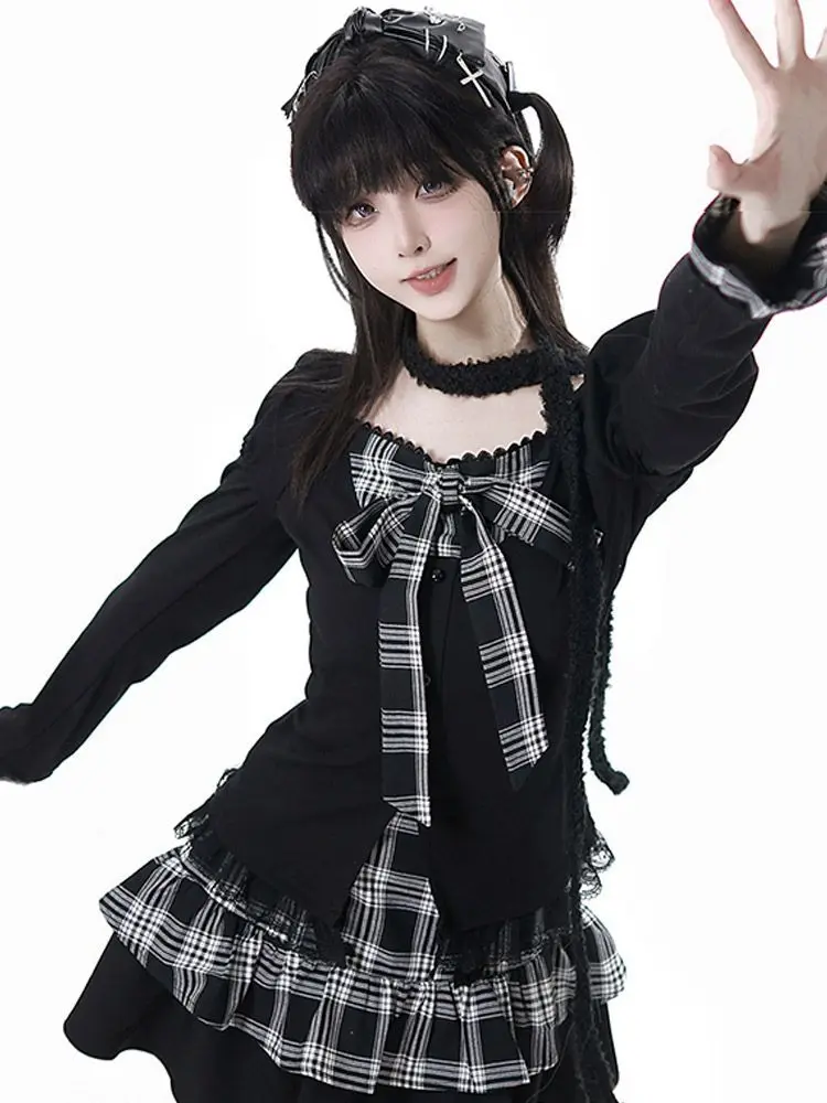 Preppy Style Lolita Suit Women Kawaii Japanese Vintage Tops with Mini Dress Y2K Casual Daily Female image 3
