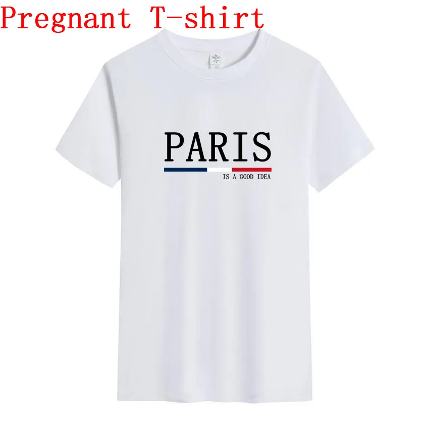 

Funny Cartoon PARIS Pattern Printed Short-sleeved T-shirt Summer Comfortable Pregnant Women Loose Top Maternity Tees