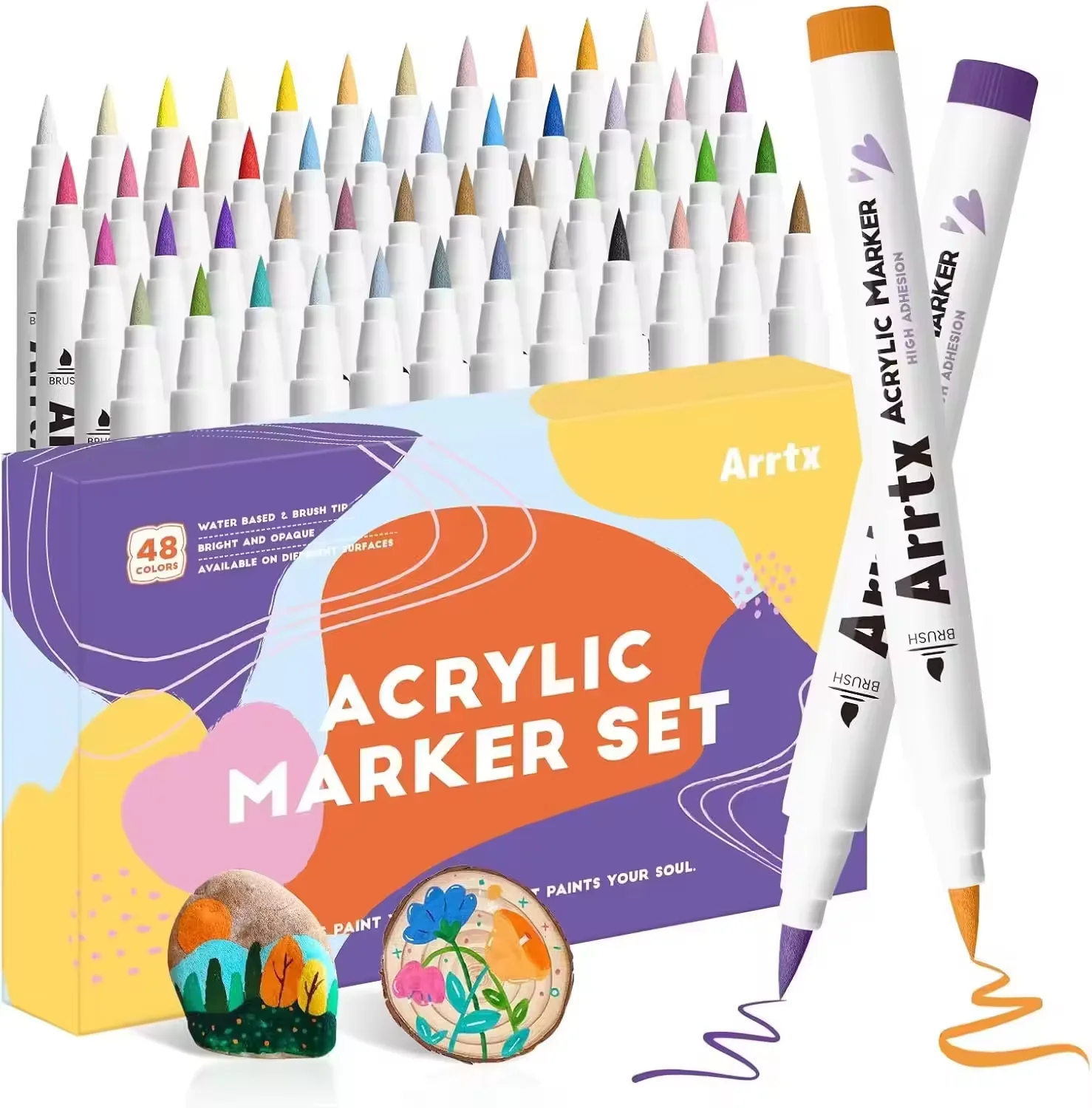 Arrtx Markers Verfpennen, Acrylverfpennen met penseelpunt, voor Cartoon Anime Comic, Rock Painting, Hout, Canvas, DIY Crafts Making