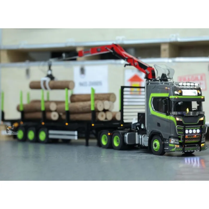 

Customized 1/14 LESU RC Tractor Truck Metal Chassis Timber Crane Car 3-axle Trailer Wood Clamp Remote Control Model RC Toys