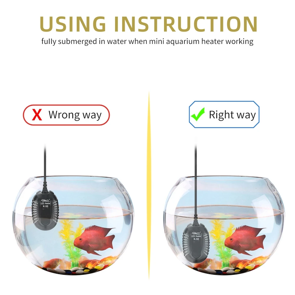 220V EU Plug Mini Aquarium Heater Adjustable Submersible Fish Tank Heater Digital Display Temperature Controller 25/50/75/100W