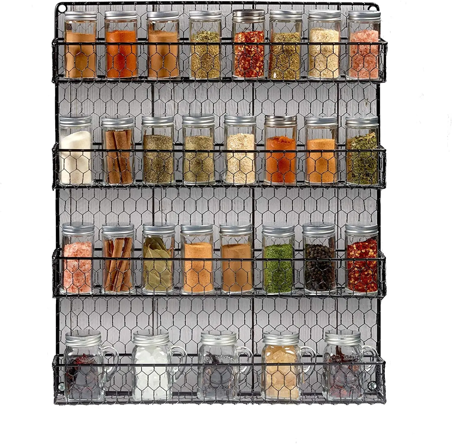 4 Tier Metal Spice Rack Wall Mount Kitchen Spices Organizer Pantry Cabinet Hanging Herbs Seasoning Jars Storage Closet Door