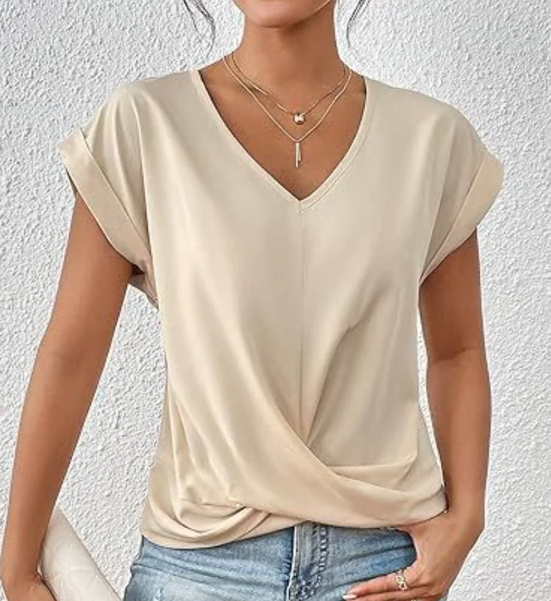 Camisetas Tees Kleidung Schwarz Weiß V-Ausschnitt Damen T-Shirt Neues Sommer Einzigartiges Kurzarm-T-Shirt Damen Tops Damenbekleidung Q5593 – Detail 16