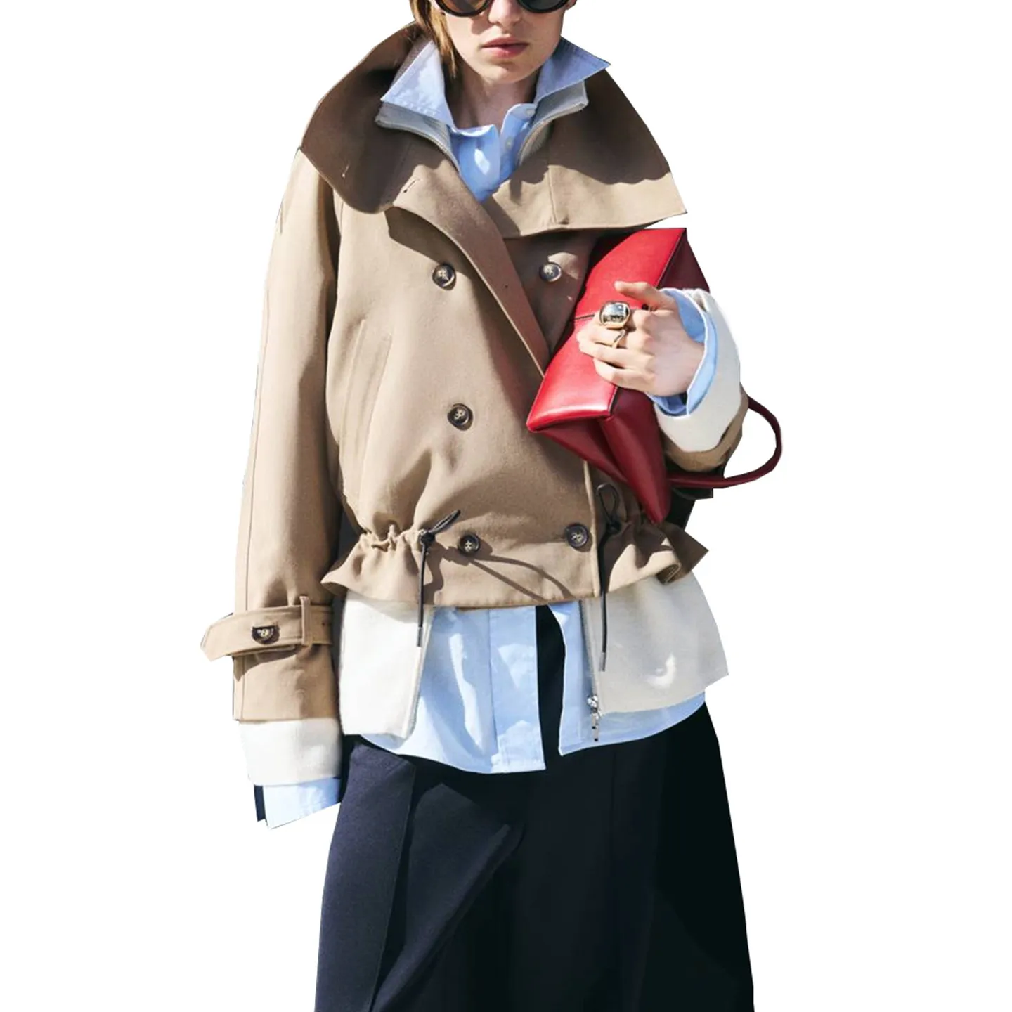 Women's Long Sleeve Smock Coat Autumn Fashion Drawstring Hem Cuff Collar Button Detail Windbreaker Standard Fit Zadata 2026