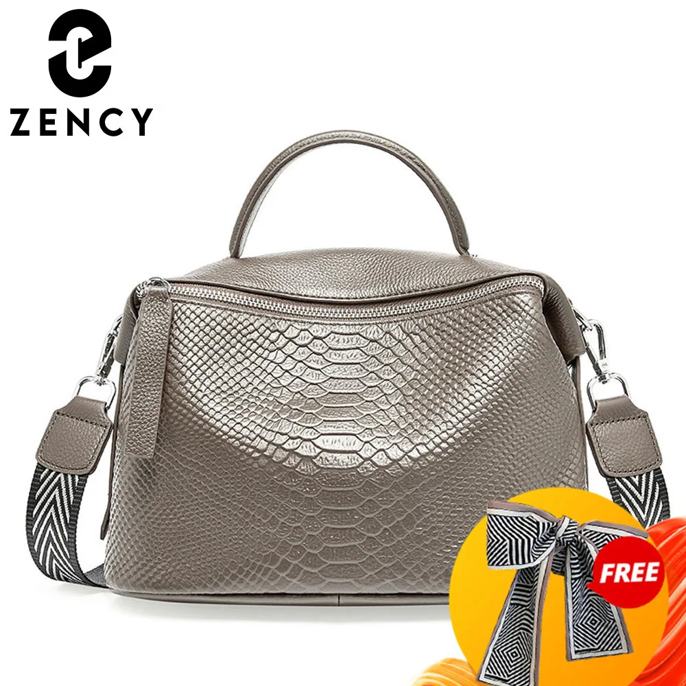 Zency Crocodile Pattern Women Tote Handbag Made Of Genuine Leather Daily Casual Crossbody Shoulder Bag For Lady Black Grey