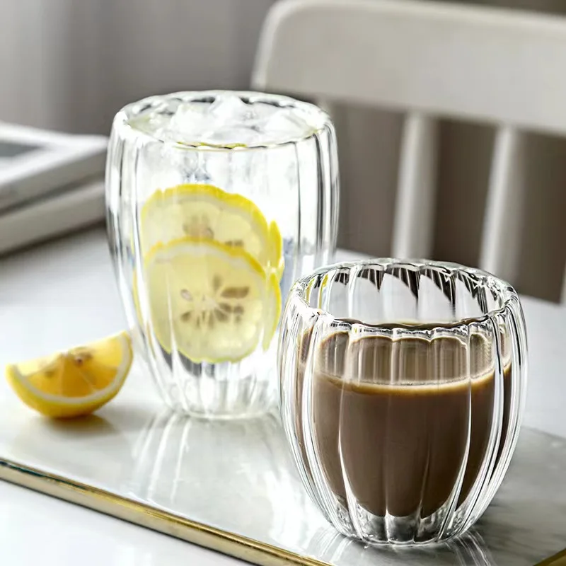 YWDL 250/350/450ml Double Walled Clear Glass Coffee Cup Thermal Insulated Glass Cappuccino Mug Set Beverage Milk Juice Teacup