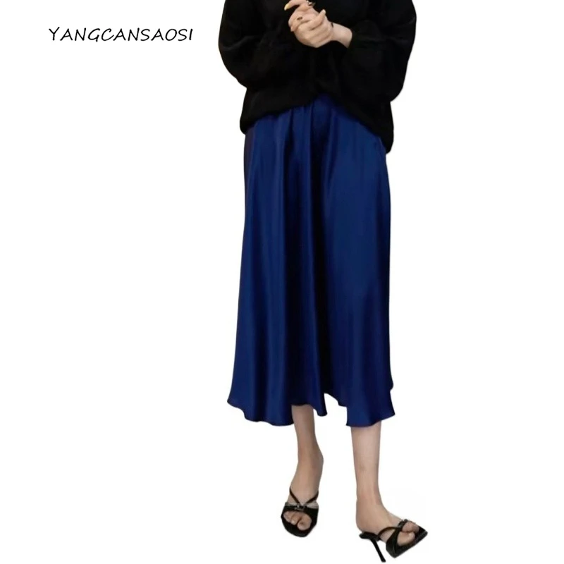 

Women's Early Autumn Clothing Elegant Large Swing 100% Natural Mulberry Silk Plain Satin Versatile Solid Casual A-word Skirt