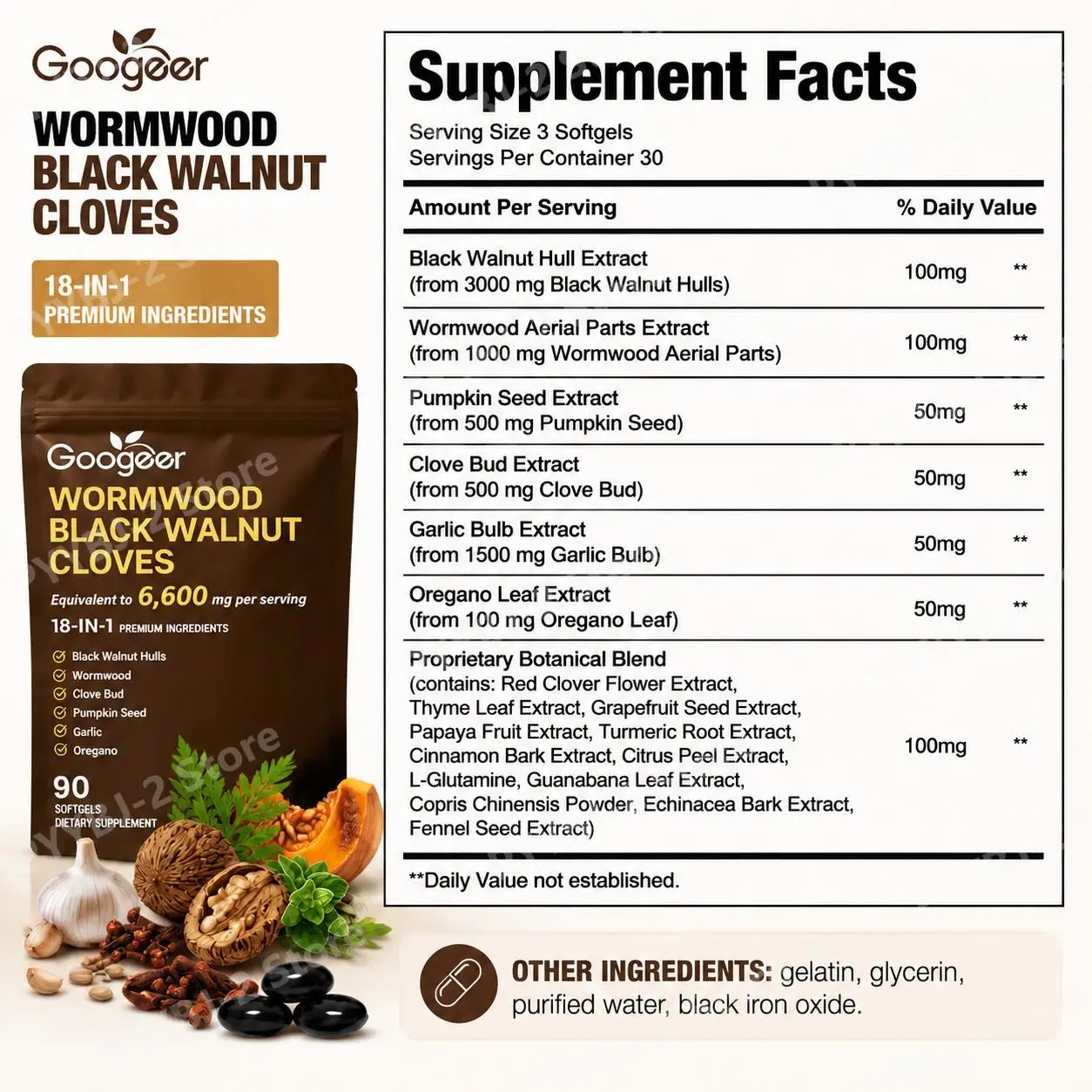 Googeer Wormwood Black Walnut Cloves Softgels Ease Occasional Mental Heaviness Body Relief Gastro Care Inner Nourish 90 Softgels
