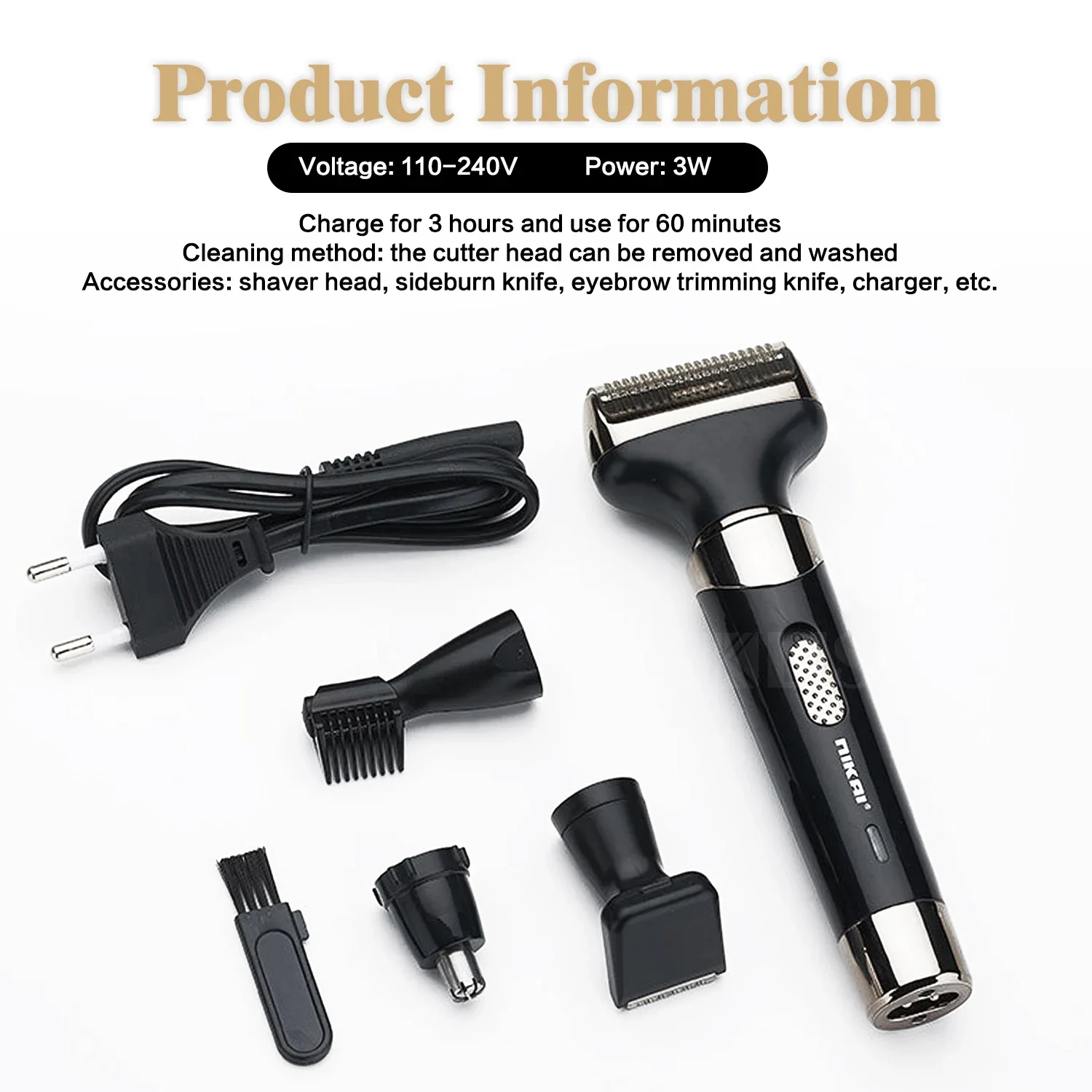 เครื่องโกนหนวดไฟฟ้ามีดโกนแบบชาร์จ USB สําหรับผู้ชาย 4 in 1 Grooming Kit