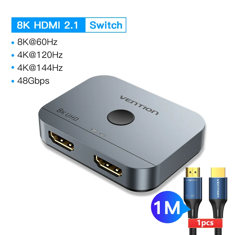 Vention HDMI-adapter 2.0 Bi-directionele schakelaar 4K 60Hz 2-in-1-uit & 1-in-2-uit splitter voor PS5 PS4 Switch TV Box