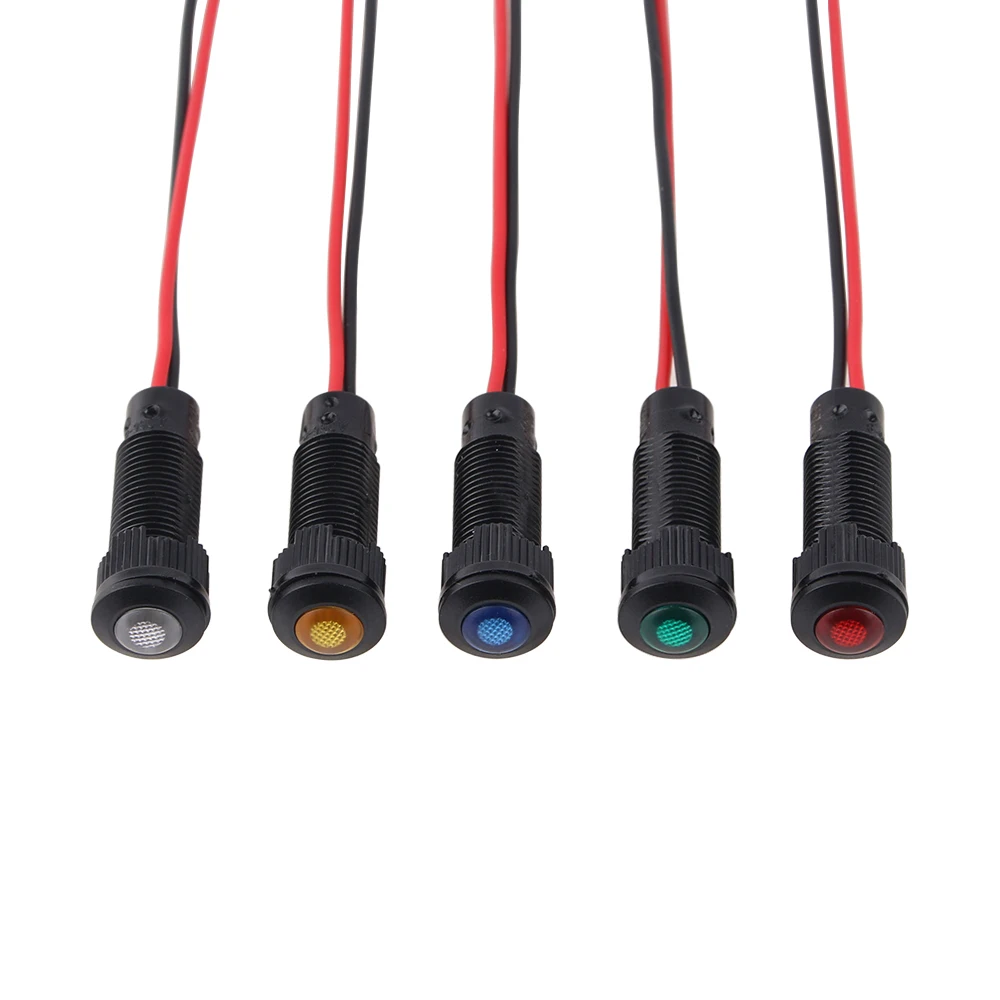 1pc LED Indicator Light Plastic Black Signal Dot Lamp 6/8/10/12/16/19/22mm Red Yellow Blue Green White LED 3V6V12V24V110-220V