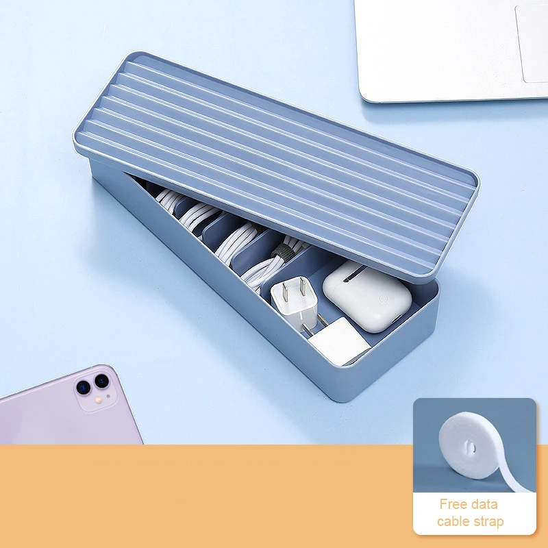 Plastic Charging Cord Storage Box With Lid & 7 Grids Colorful Anti-winding Desk Accessories Storage For Stationery Supplies