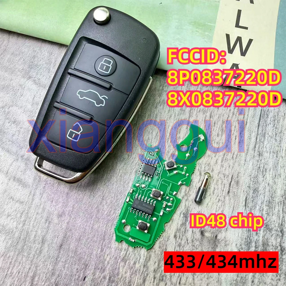 

8X0837220D 8P0837220D 433/434MHZ Car Key Remote Key Shell for Audi Q7 B7 Q3 A3 TT A2 A8 A6 A6L A4 S5 C5 C6 B6 A4L A5 Q5 S RS S1