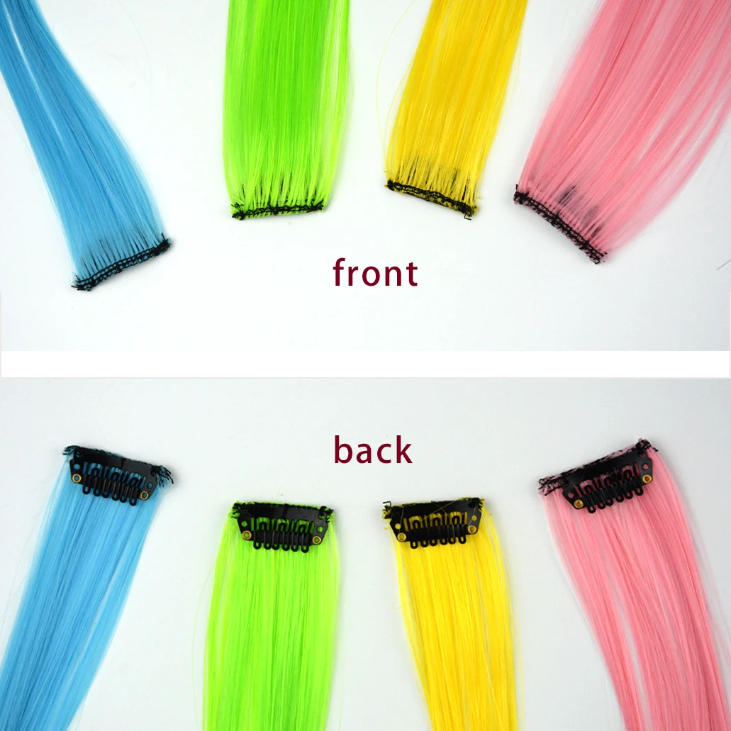 12 قطعة 22 بوصة وصلات شعر بمشبك في وصلات شعر صناعية بألوان قوس قزح وصلات شعر مستقيمة للفتيات تجديل