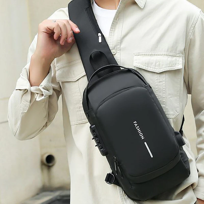 Polarshe Men Multifunction Anti Theft USB Shoulder Bag Male Crossbody Messenger Travel Sling Chest Bags Pack Cross body Bag