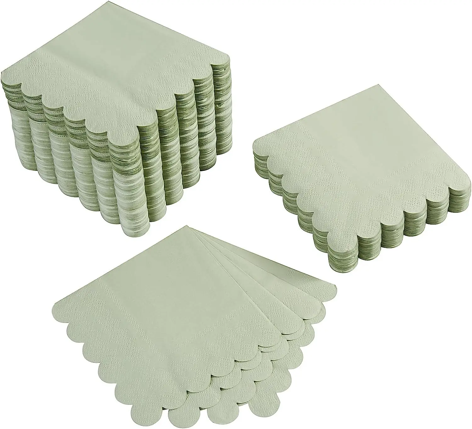 100PCS Cocktail Napkin 2-Ply Scalloped Edged Disposable Dessert Napkins Sage Green for Xmas Wedding Baby Shower Birthday Party