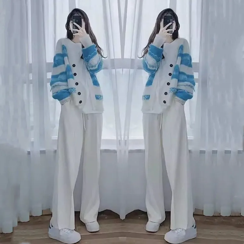 New fashion women's knitted sweater+straight leg wide leg pants two-piece set for autumn and winter of 2025