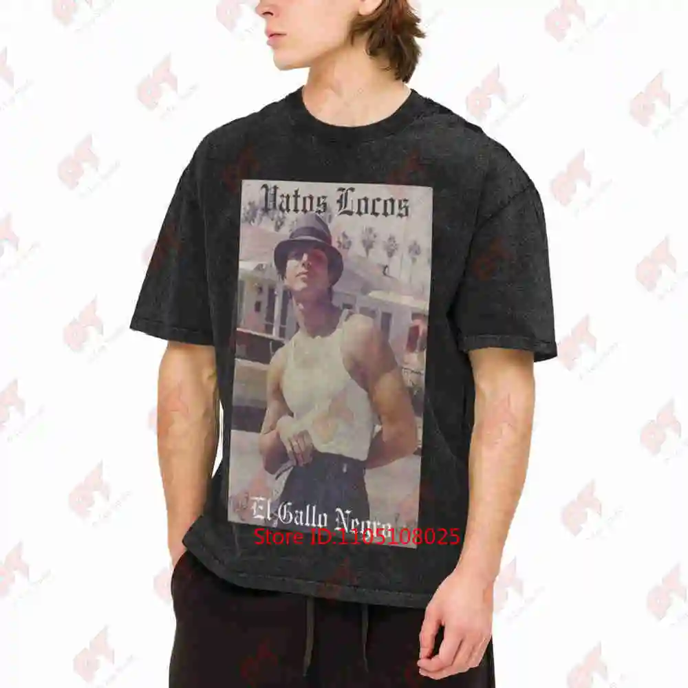 Vatos Locos El Gallo Negro Blood In Out Vintage Washed Tee Pure Cotton T-Shirt