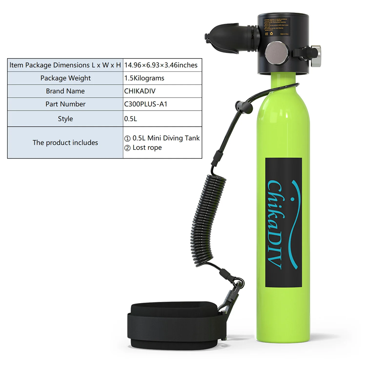 CHIKADIV Mini Diving Scuba Tank 0.5L Serbatoio per immersione portatile per riparazione barca subacquea Snorkeling Regali per il nuoto per donne uomini