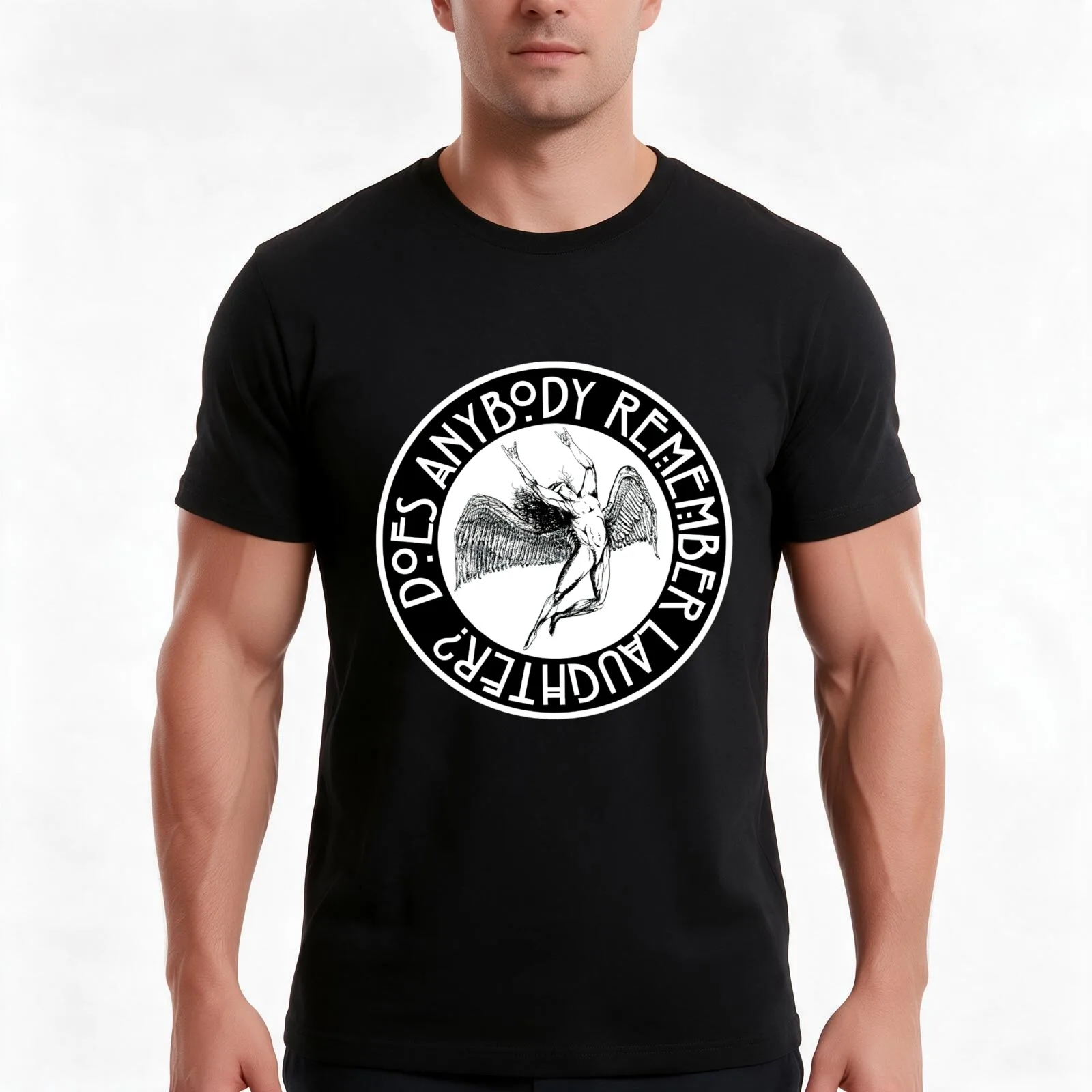 THE ICARUS SYNDROME - laughter black and white T-Shirt, Summer Casual Cotton Tee, Oversized Streetwear Tops, Unisex Men Women