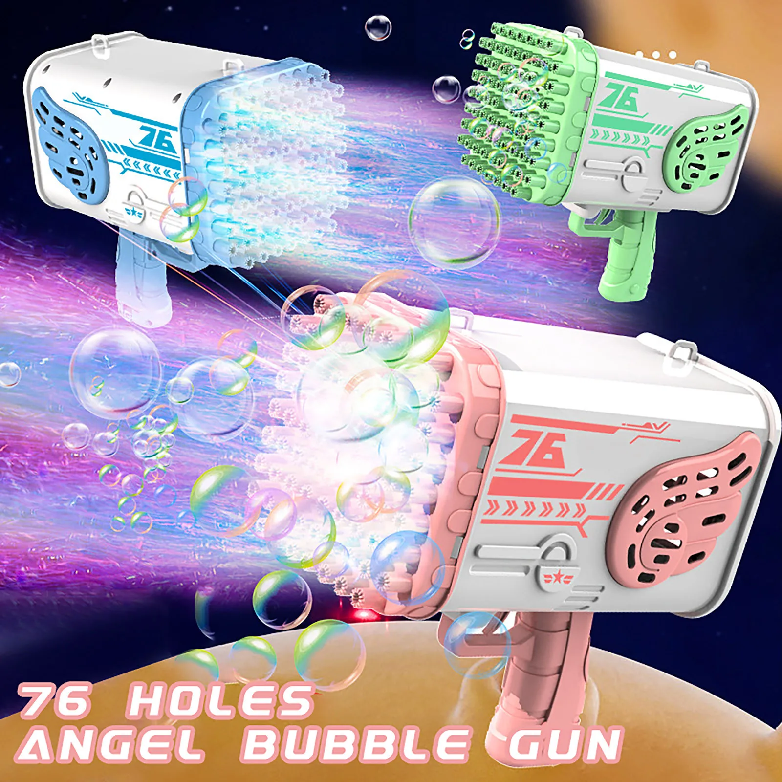 76 fori Bubble Gun Toys Outdoor Big Bubble Machine macchina a bolle porose giocattolo morbido colorato luce Outdoor Play Girl Toys