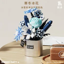 Building block flower T6006 cold winter ice flower bouquet potted series desktop decoration assembly model toy gift