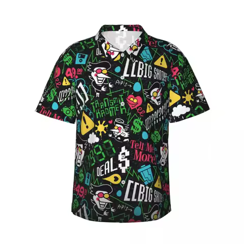 Deltarune SPAMTON G Men's Shirts Hawaiian Short Sleeve Shirt Funny Button Tops for Summer Beach