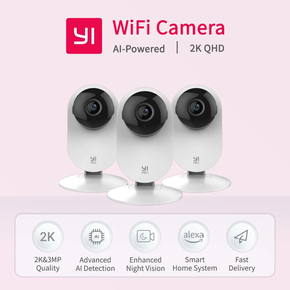 Paquete de cámara WiFi Cámaras de vigilancia para interiores 2,4 Ghz 2K Monitor de bebé QHD conversación bidireccional 3MP visión diurna y nocturna seguridad YI
