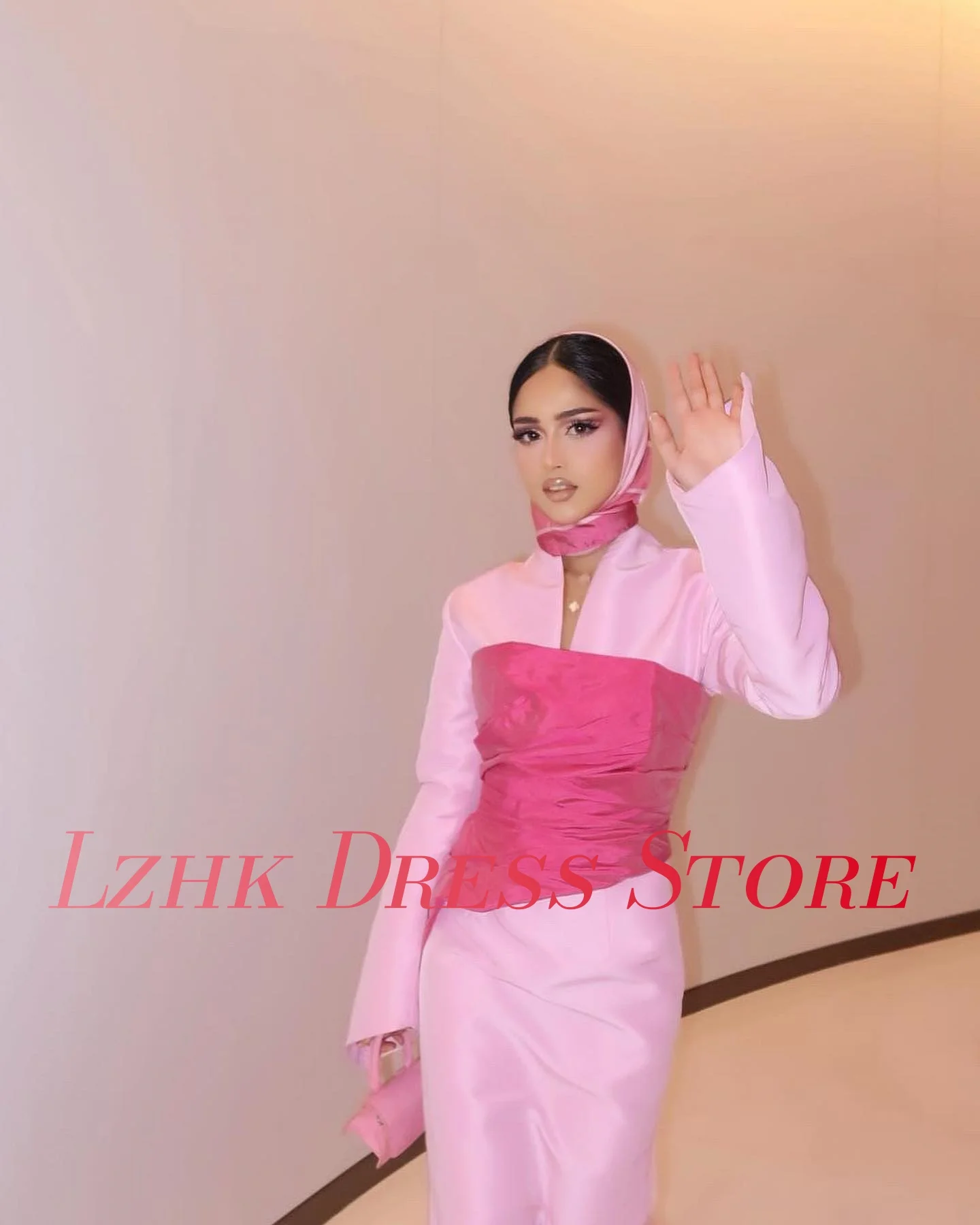 ชุดราตรีทรงเมอร์เมดผ้าซาตินทันสมัยสั่งตัดพิเศษ คุณภาพสูง แขนยาว คอวี ยาวกรอมเท้า