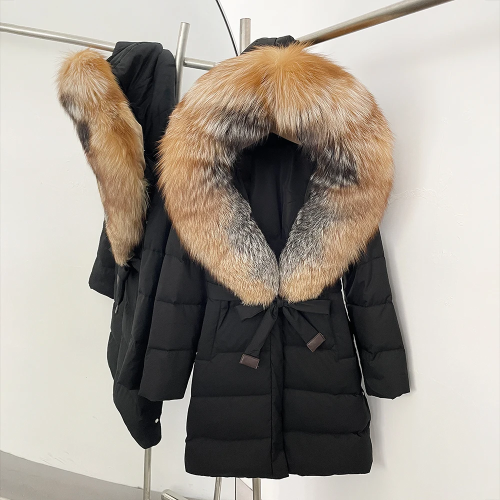 OFTBUY معطف الفرو الحقيقي المرأة الخريف الأبيض بطة أسفل معطف الشتاء الثعلب الفراء مقنعين معطف منتفخ الإناث موضة الثعلب الفراء ملابس خارجية