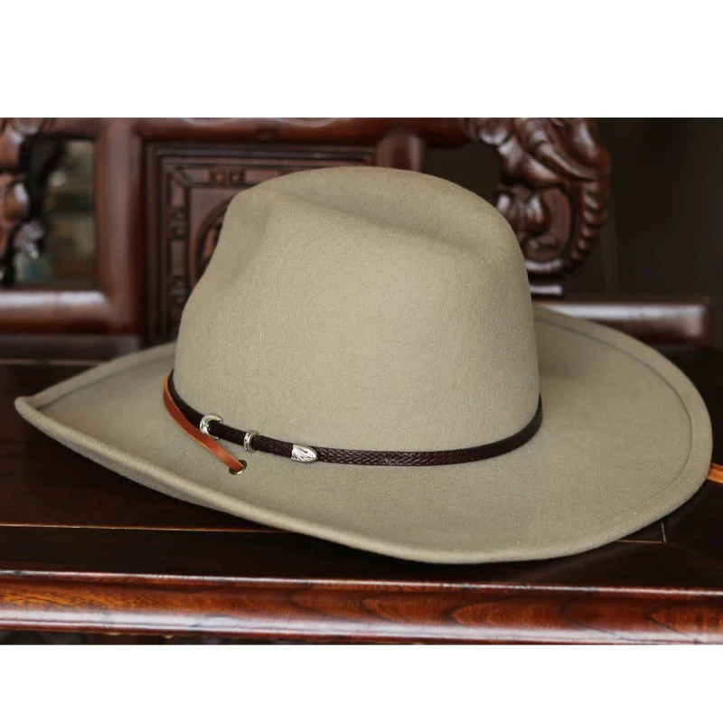 100% Wool Extra Large Wide Brim Sun Hat Men Women American Western Cowboy British Gentleman Tibetan Ethnic Fedora Top Hat