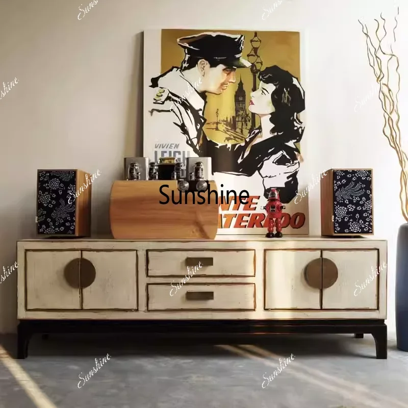 

New Chinese-style bedroom modern short TV cabinet living room simple solid wood decorative side cabinet