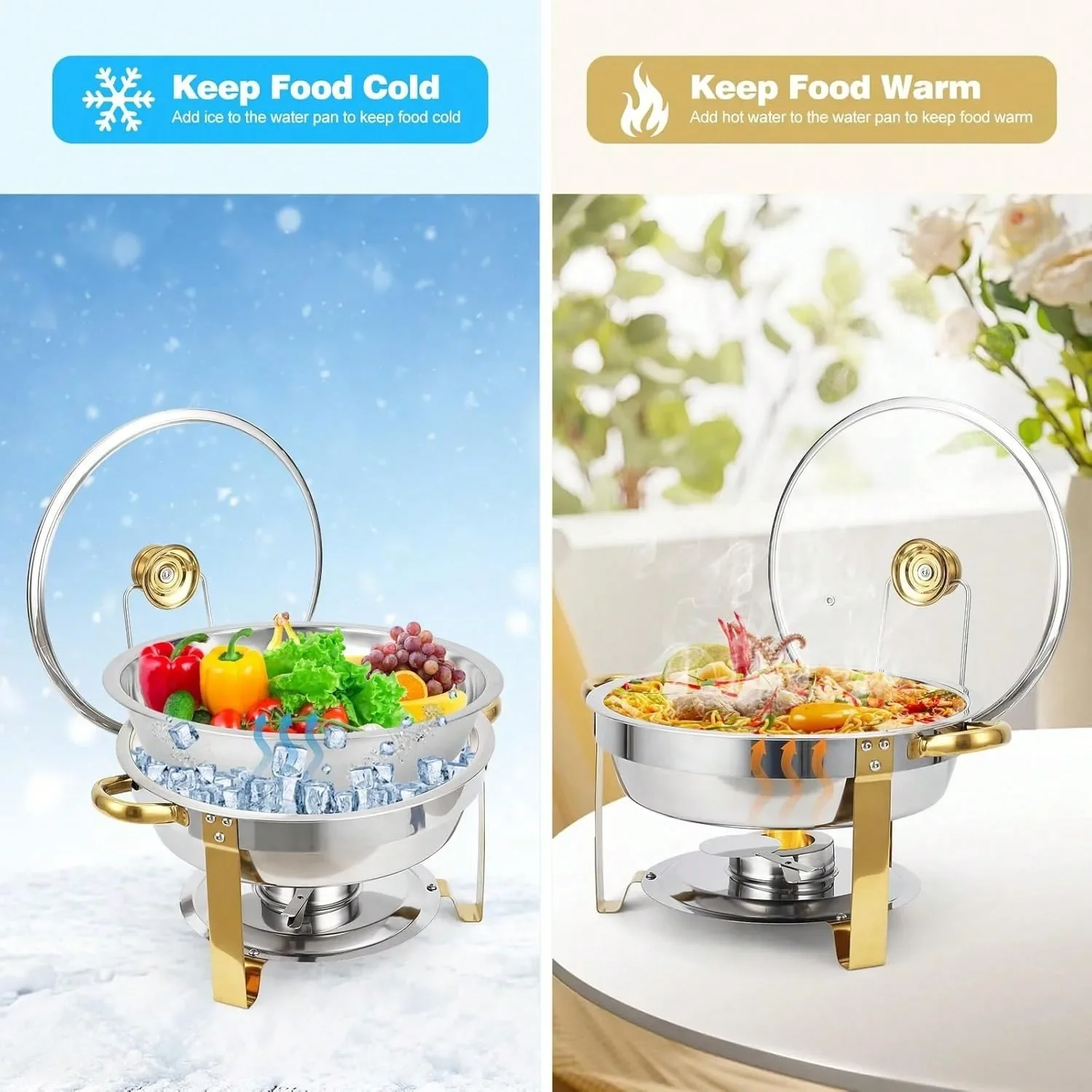 Round Stainless Steel Chafing Dish Set, Complete Chafers and Buffet Warmer Sets for Home Parties, Catering Events ﻿