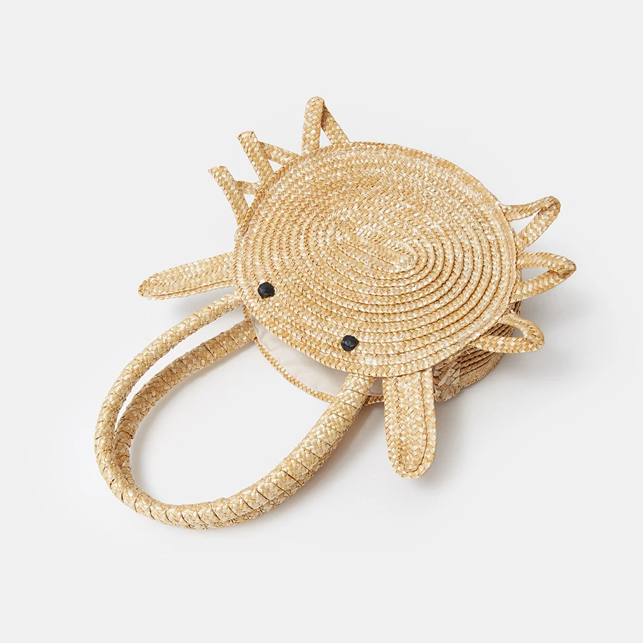 Cute Crab Shape Straw Women Handbags Funny Round Paper Woven Shoulder Bags for Girls Creative Summer Beach Bag for Children 2023